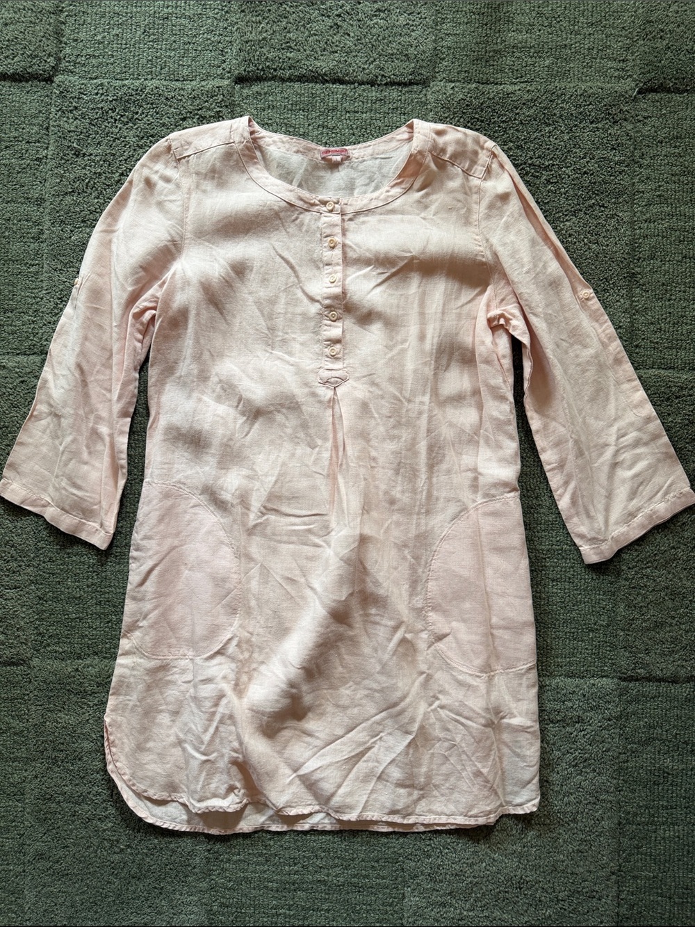 Bensimon Pale Pink Button-Front Linen Top with Pockets